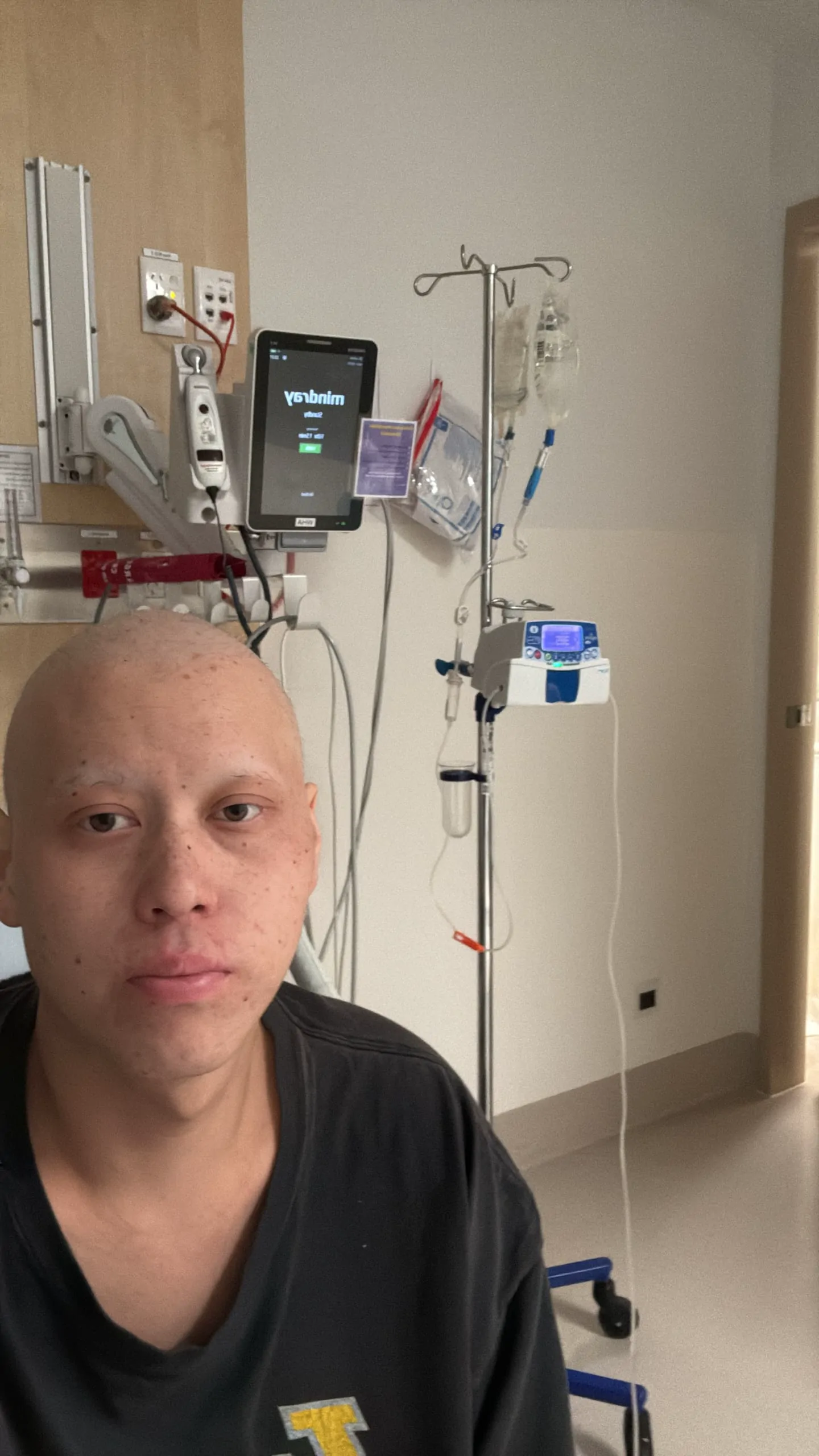 Michael Walters' selfie in a hospital ward